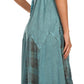 Sakkas Iris Plaid Stonewashed Rayon Embroidered Adjustable Spaghetti Straps Dress