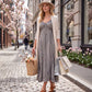 Sakkas Allie Stonewashed Embroidered Adjustable Spaghetti Straps Long Dress