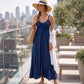 Sakkas Allie Stonewashed Embroidered Adjustable Spaghetti Straps Long Dress