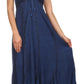 Sakkas Allie Stonewashed Embroidered Adjustable Spaghetti Straps Long Dress