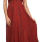 Sakkas Allie Stonewashed Embroidered Adjustable Spaghetti Straps Long Dress