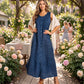Sakkas Maya Floral Embroidered Sleeveless Button Up Rayon Dress