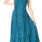 Sakkas Maya Floral Embroidered Sleeveless Button Up Rayon Dress