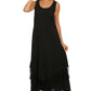 Sakkas Emma Relaxed Fit Scoop Neck Double Layered with Fringe Tank Dress