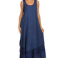 Sakkas Emma Relaxed Fit Scoop Neck Double Layered with Fringe Tank Dress