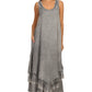 Sakkas Emma Relaxed Fit Scoop Neck Double Layered with Fringe Tank Dress