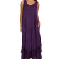 Sakkas Emma Relaxed Fit Scoop Neck Double Layered with Fringe Tank Dress