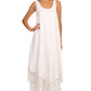 Sakkas Emma Relaxed Fit Scoop Neck Double Layered with Fringe Tank Dress