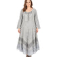 Sakkas Mirabel Stonewashed Corset Style Floral Emboridery Kimono Sleeve Dress