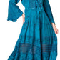 Sakkas Mirabel Stonewashed Corset Style Floral Emboridery Kimono Sleeve Dress