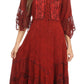 Sakkas Bexley Scoop Neck Bell Sleeve Bohemian Gypsy Embroidered Corset Dress
