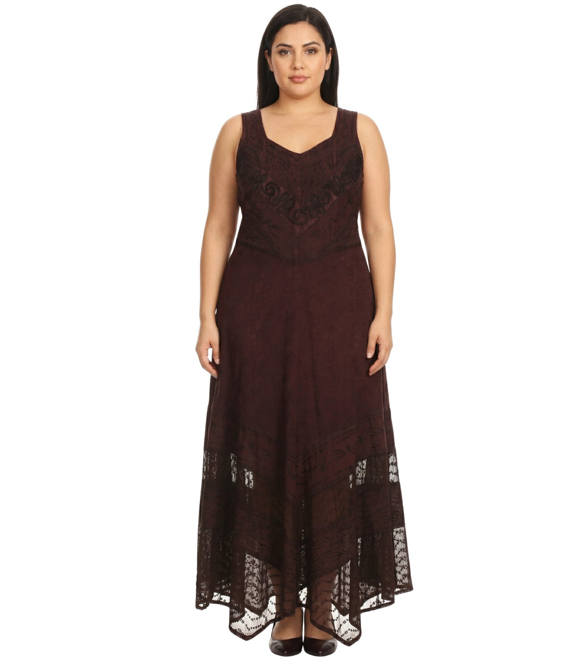 Sakkas Zendaya Stonewashed Rayon Embroidered Floral Vine Sleeveless V-neck Dress