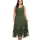 Sakkas Zendaya Stonewashed Rayon Embroidered Floral Vine Sleeveless V-neck Dress