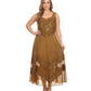 Sakkas Zendaya Stonewashed Rayon Embroidered Floral Vine Sleeveless V-neck Dress