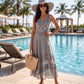 Sakkas Zendaya Stonewashed Rayon Embroidered Floral Vine Sleeveless V-neck Dress