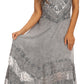 Sakkas Zendaya Stonewashed Rayon Embroidered Floral Vine Sleeveless V-neck Dress