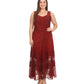 Sakkas Zendaya Stonewashed Rayon Embroidered Floral Vine Sleeveless V-neck Dress