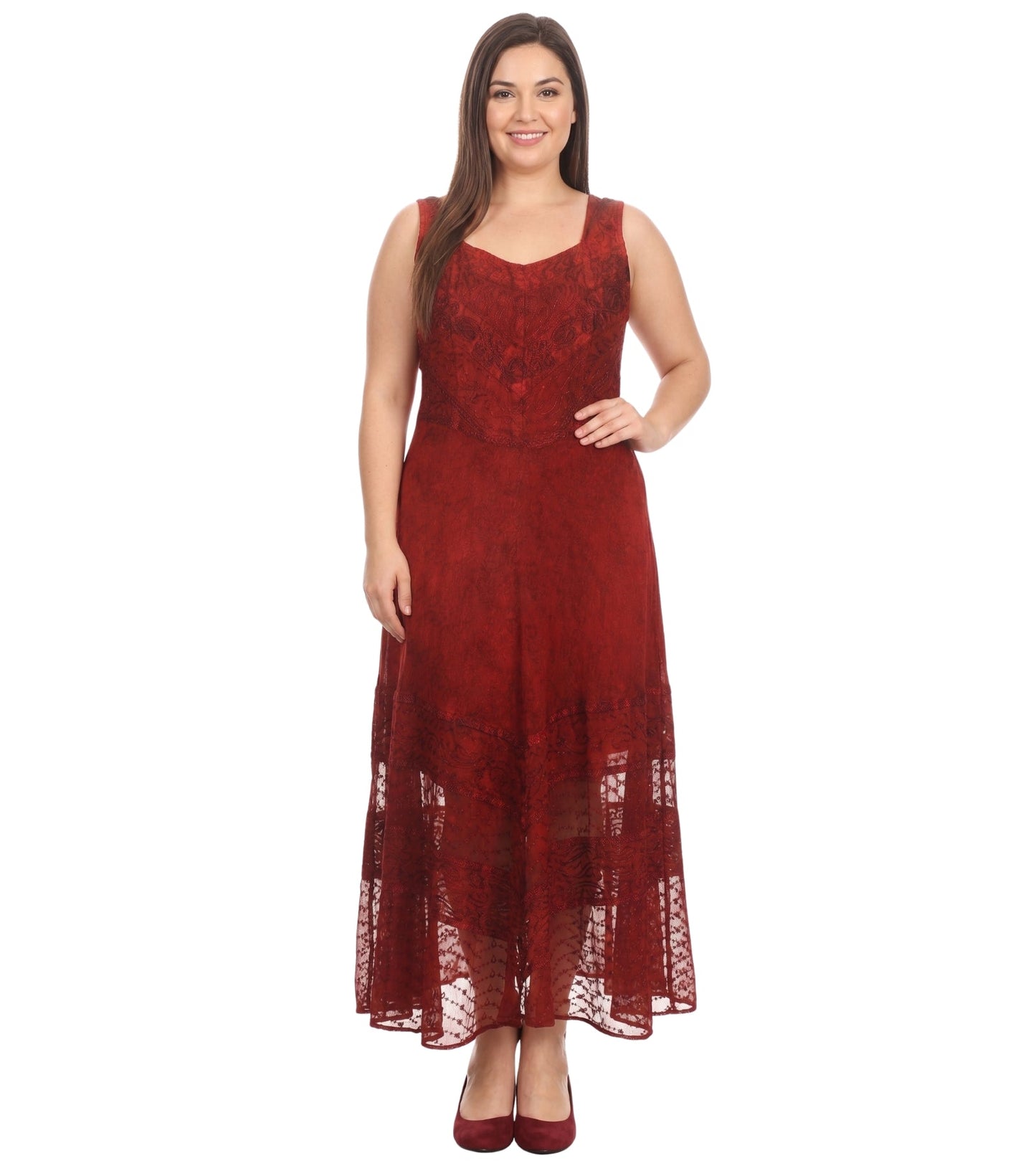 Sakkas Zendaya Stonewashed Rayon Embroidered Floral Vine Sleeveless V-neck Dress