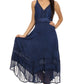 Sakkas Jammeh Stonewashed Embroidery Rayon Adjustable Spaghetti Straps Dress