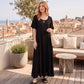 Sakkas Hailey Cap Sleeve Caftan Long Embroidered Stonewashed Dress
