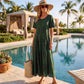 Sakkas Hailey Cap Sleeve Caftan Long Embroidered Stonewashed Dress