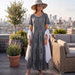 Sakkas Hailey Cap Sleeve Caftan Long Embroidered Stonewashed Dress