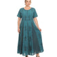 Sakkas Hailey Cap Sleeve Caftan Long Embroidered Stonewashed Dress