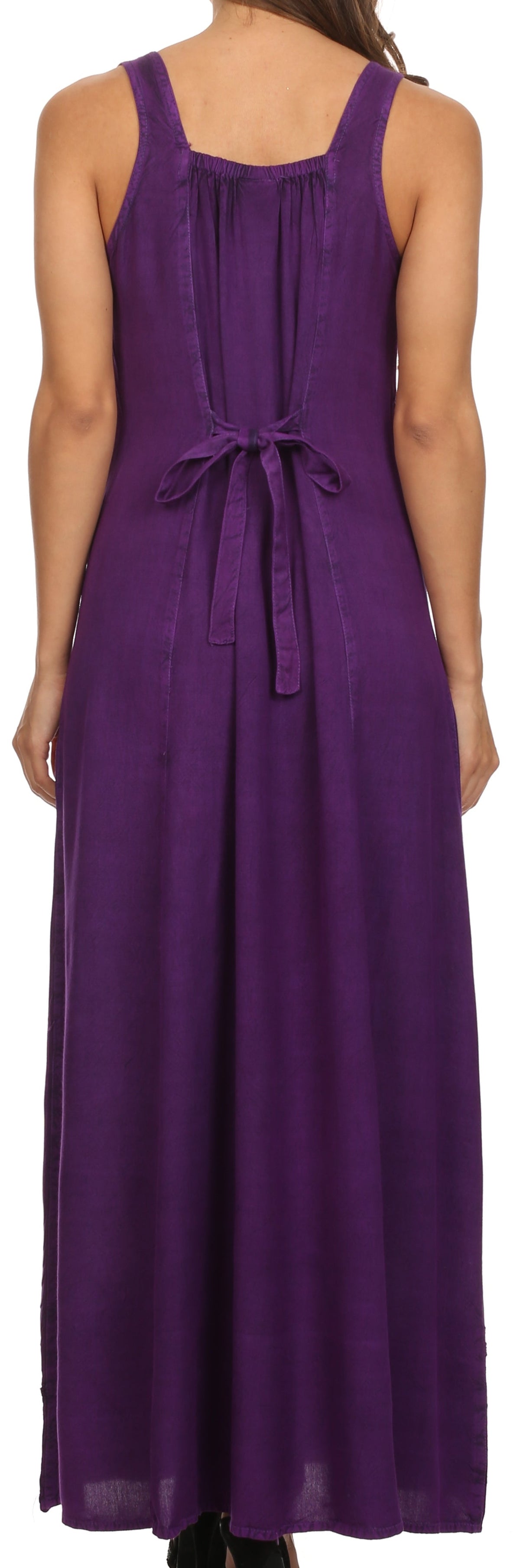 Sakkas Stella Long Tank Top Adjustable Caftan Corset Dress With Embroidery