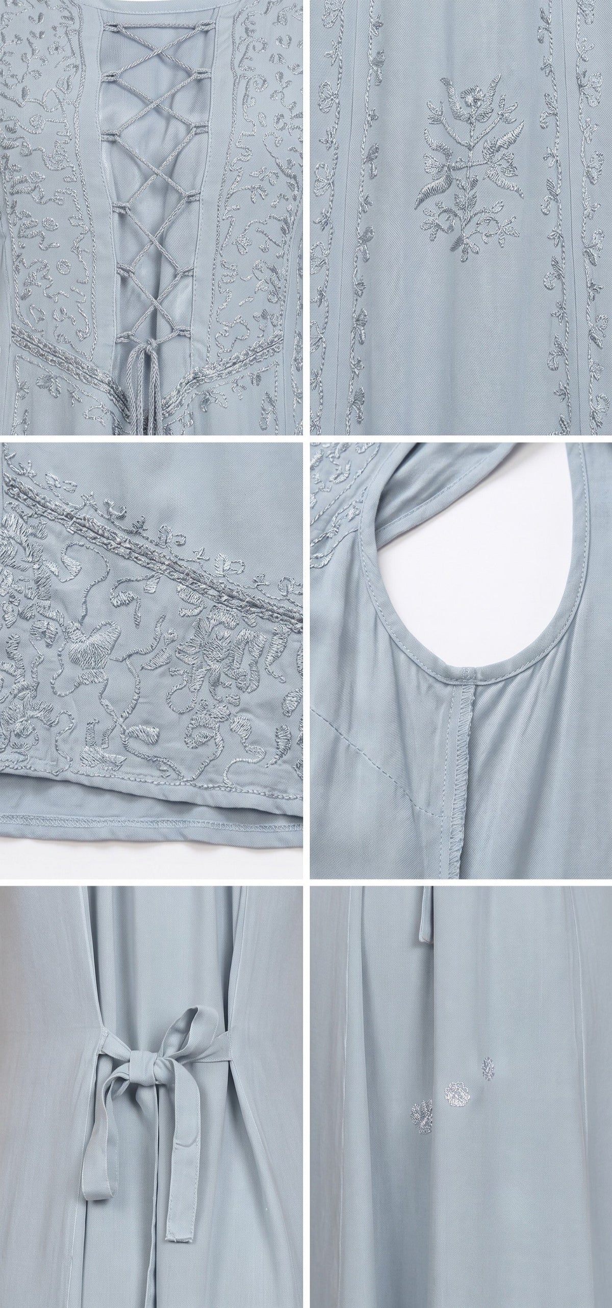 Sakkas Stella Long Tank Top Adjustable Caftan Corset Dress With Embroidery