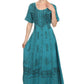 Sakkas Dannee Adjustable Cap Sleeve Caftan Long Embroidered Stonewashed Dress