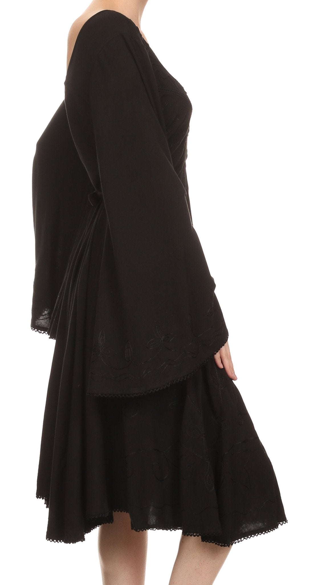 Vestido bohemio Sakkas Addyson de manga larga con cuello caído y bordados