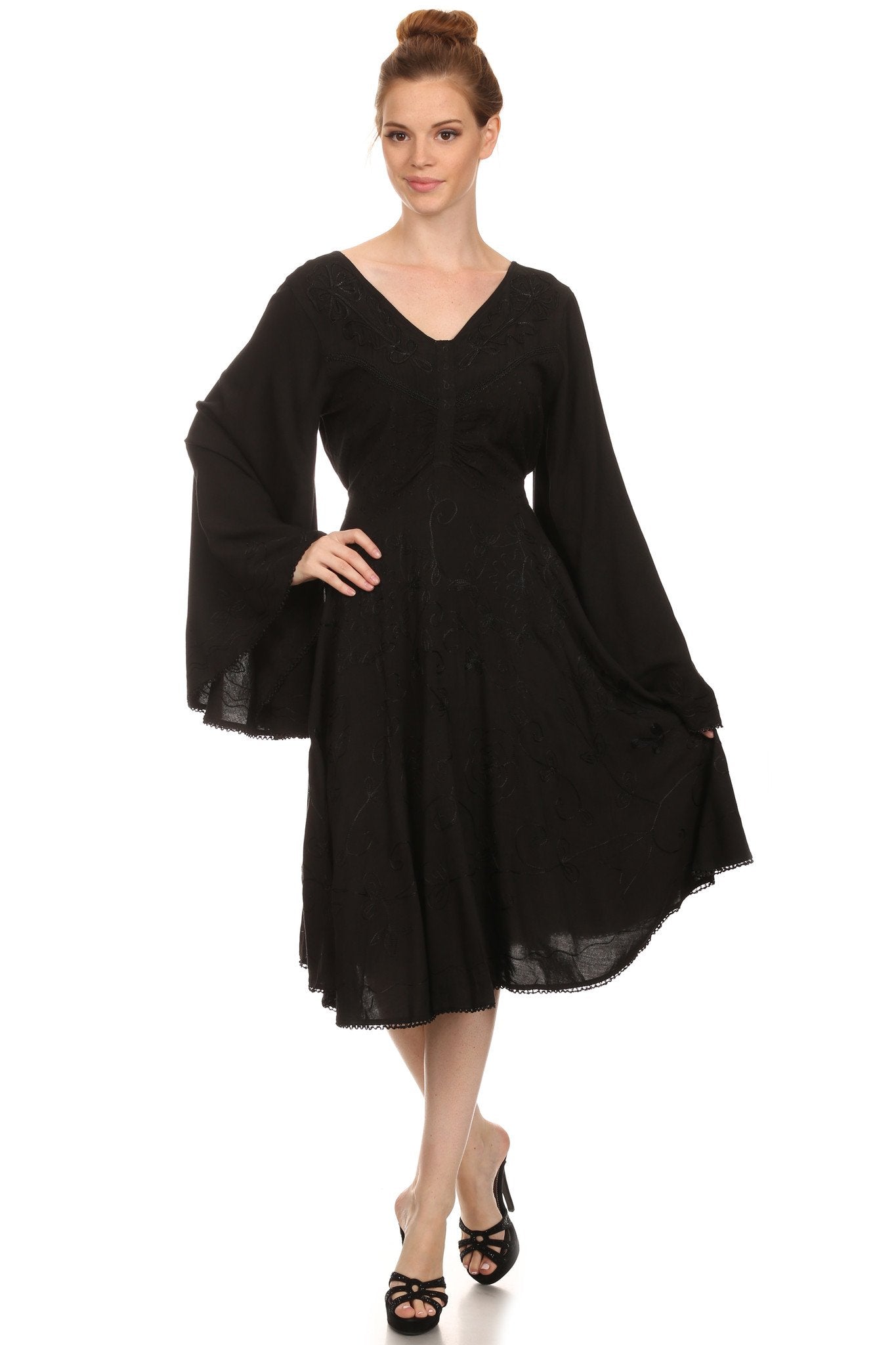 Vestido bohemio Sakkas Addyson de manga larga con cuello caído y bordados