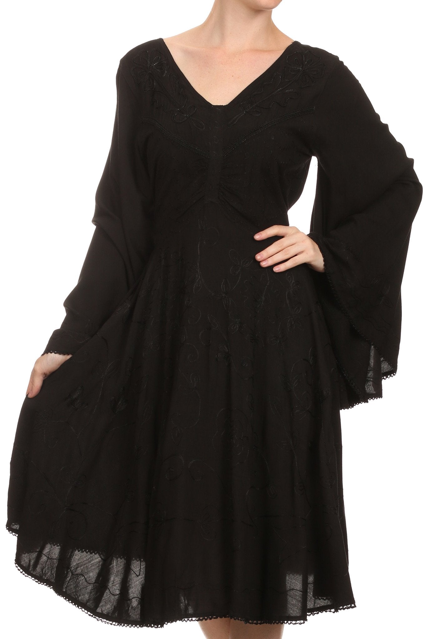 Vestido bohemio Sakkas Addyson de manga larga con cuello caído y bordados
