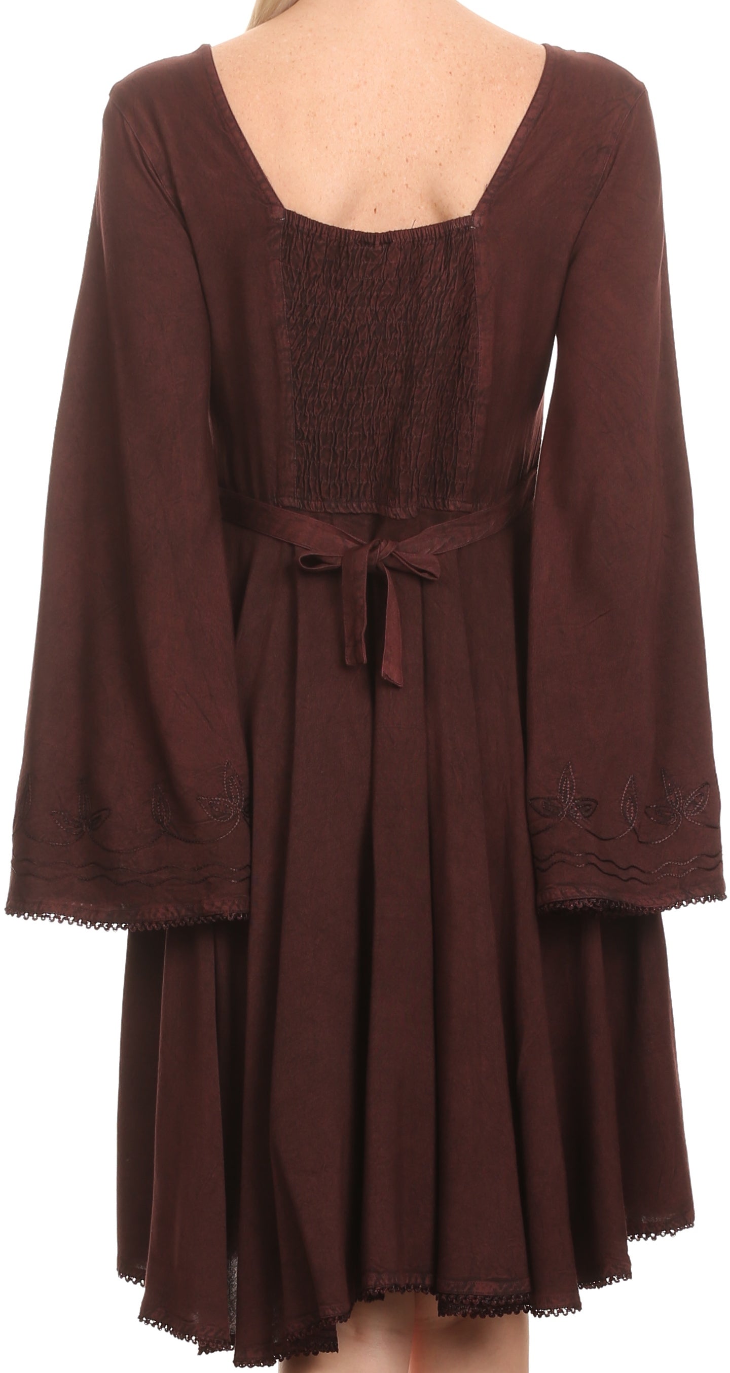 Vestido bohemio Sakkas Addyson de manga larga con cuello caído y bordados
