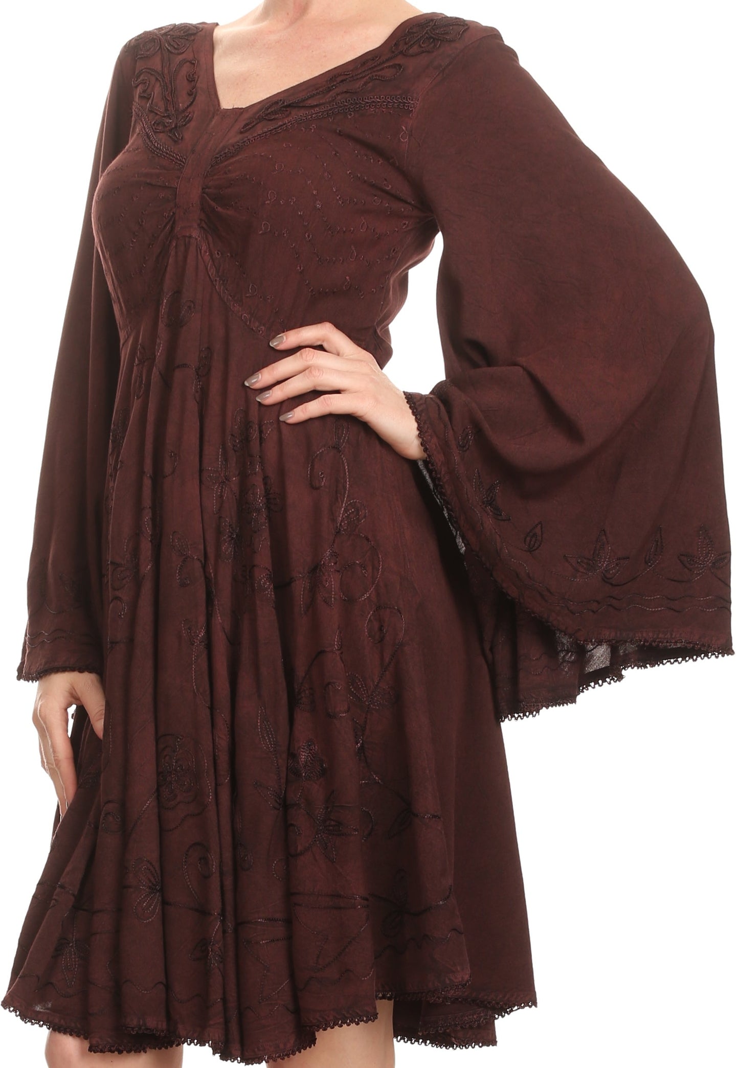 Vestido bohemio Sakkas Addyson de manga larga con cuello caído y bordados