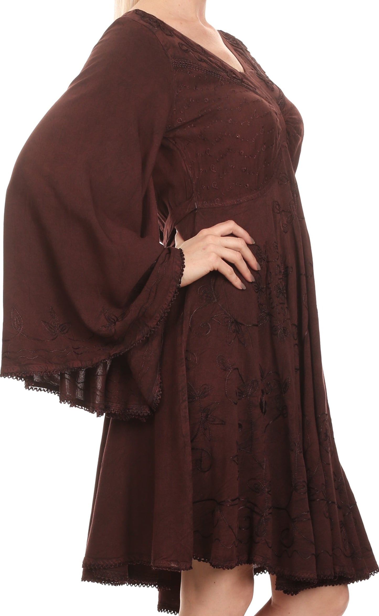 Vestido bohemio Sakkas Addyson de manga larga con cuello caído y bordados