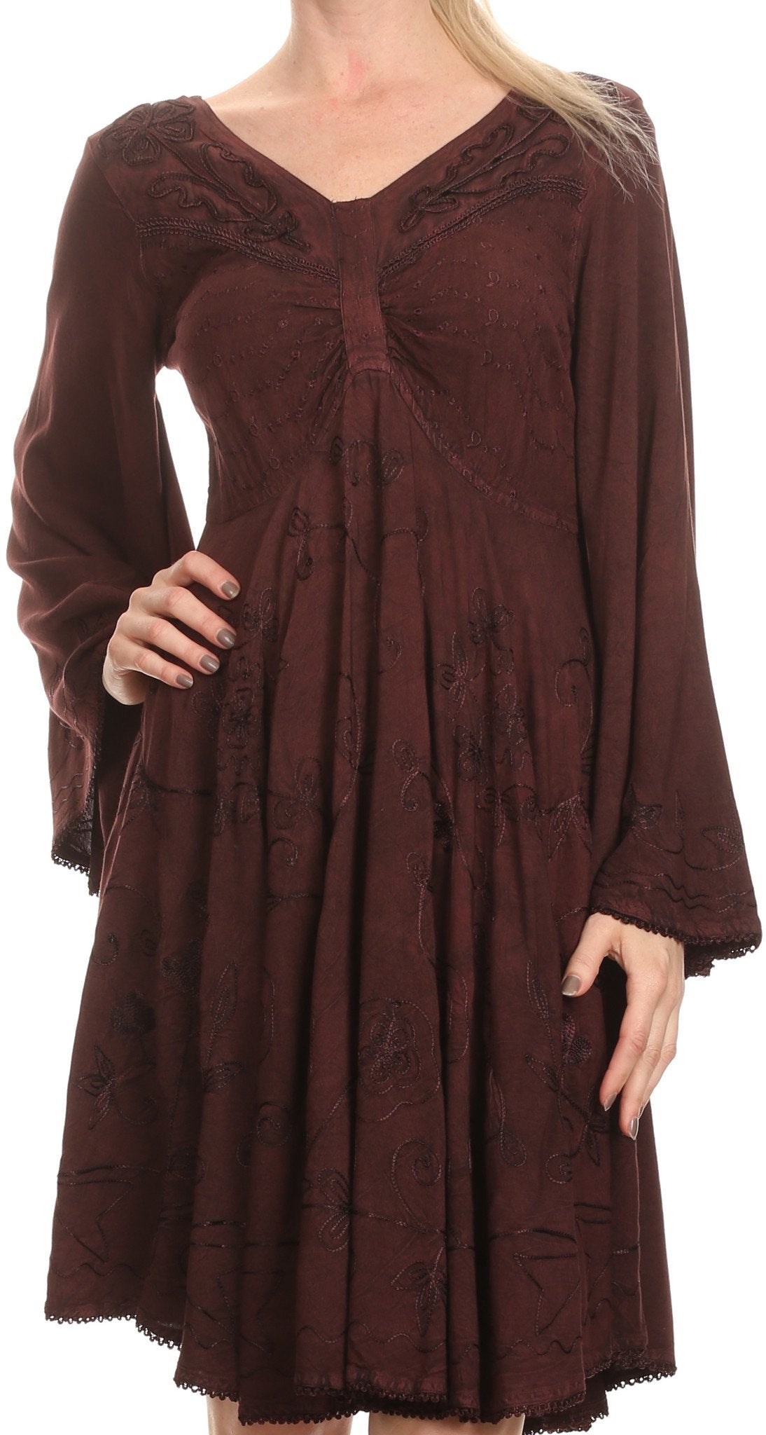 Vestido bohemio Sakkas Addyson de manga larga con cuello caído y bordados