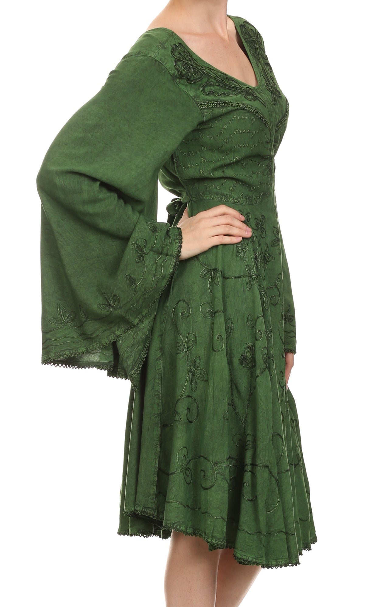 Vestido bohemio Sakkas Addyson de manga larga con cuello caído y bordados