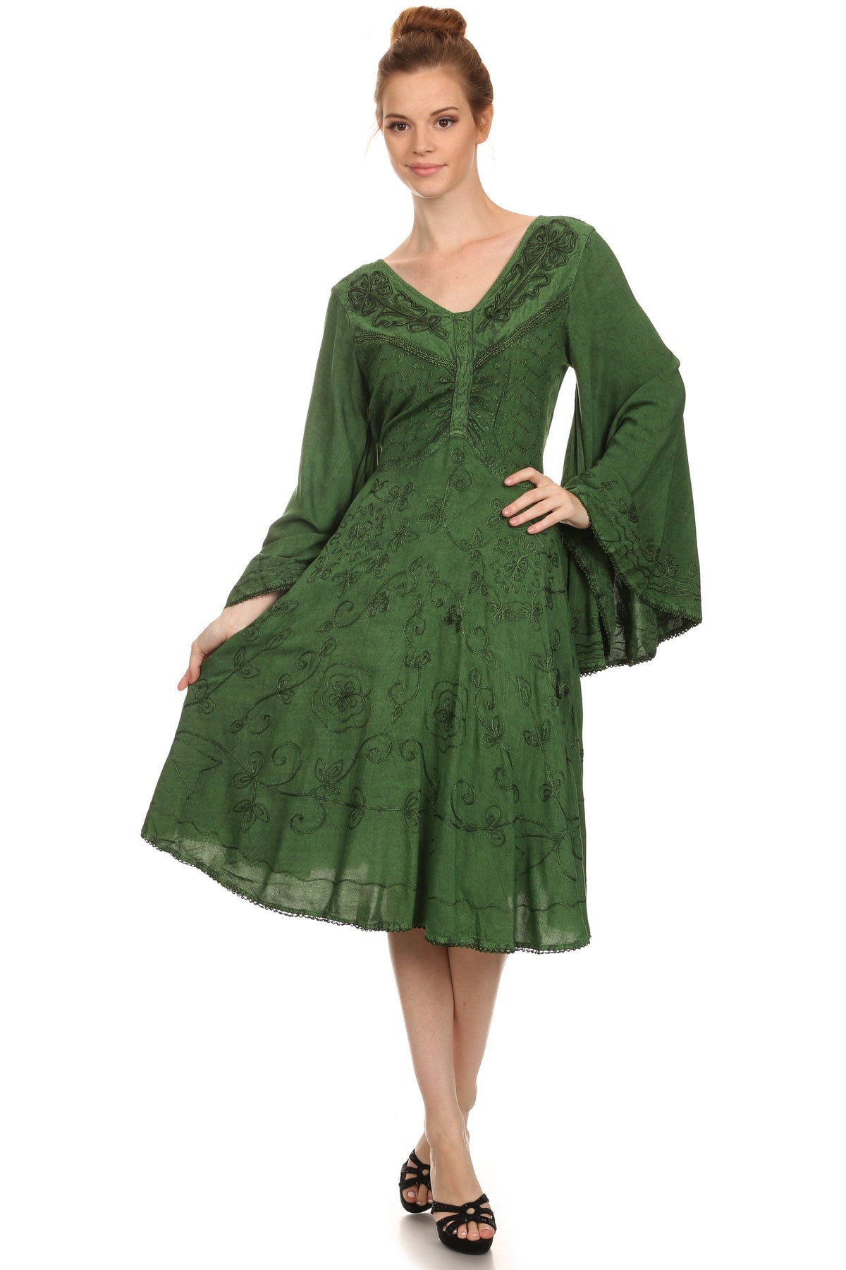 Vestido bohemio Sakkas Addyson de manga larga con cuello caído y bordados