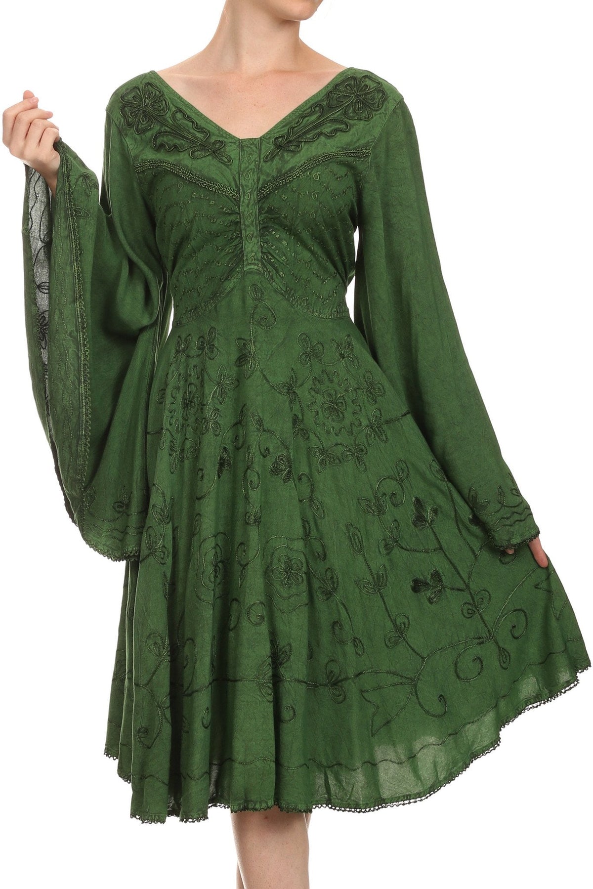 Vestido bohemio Sakkas Addyson de manga larga con cuello caído y bordados