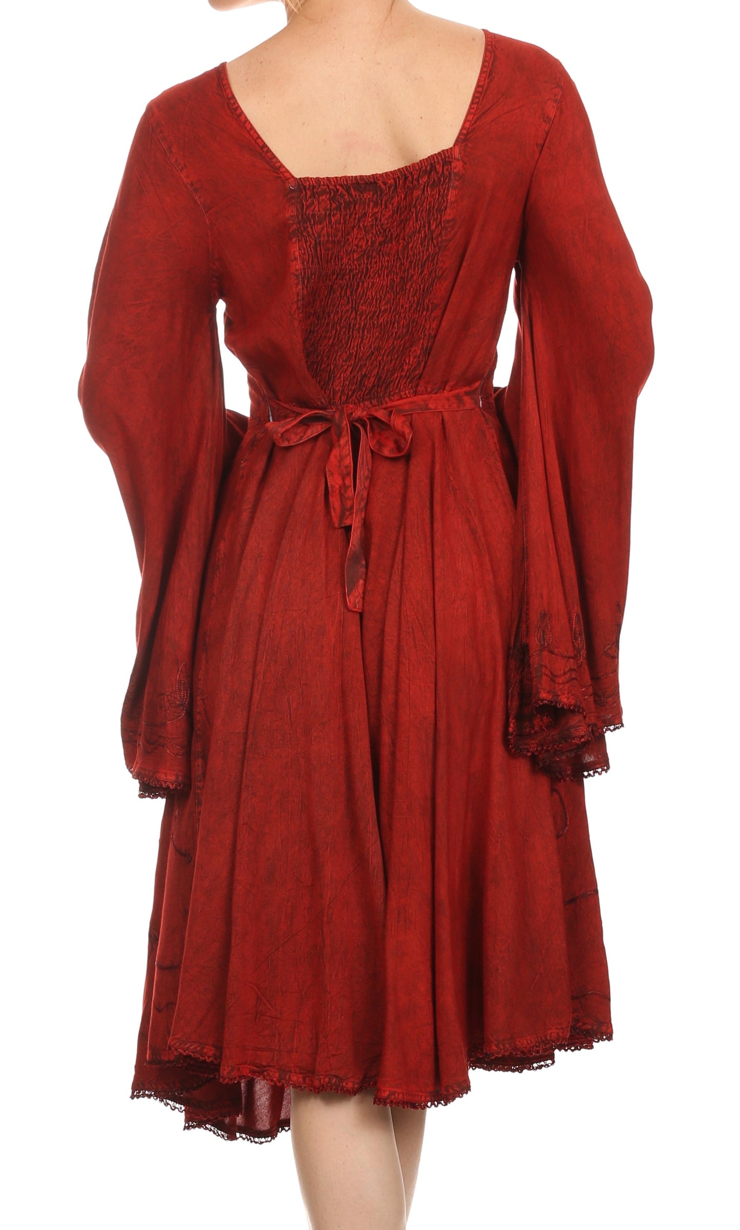 Vestido bohemio Sakkas Addyson de manga larga con cuello caído y bordados