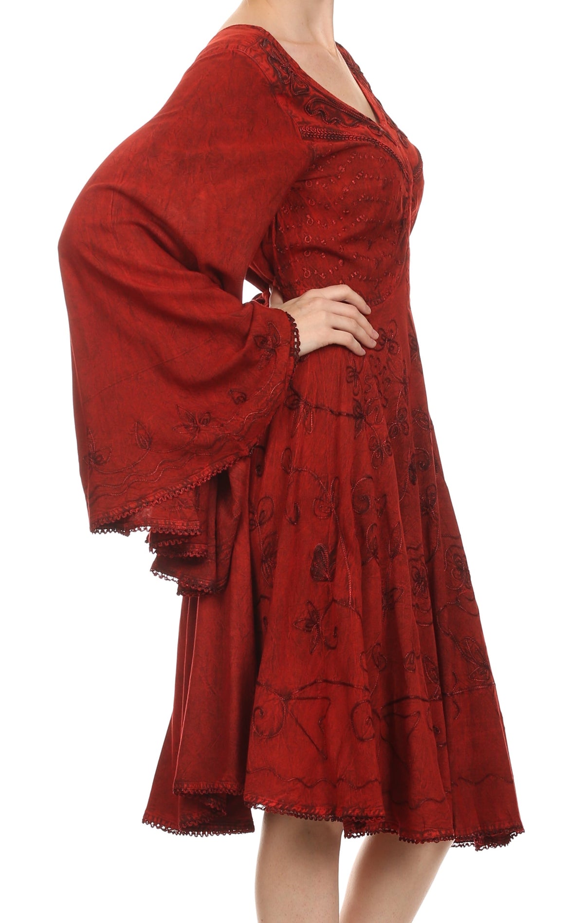 Vestido bohemio Sakkas Addyson de manga larga con cuello caído y bordados