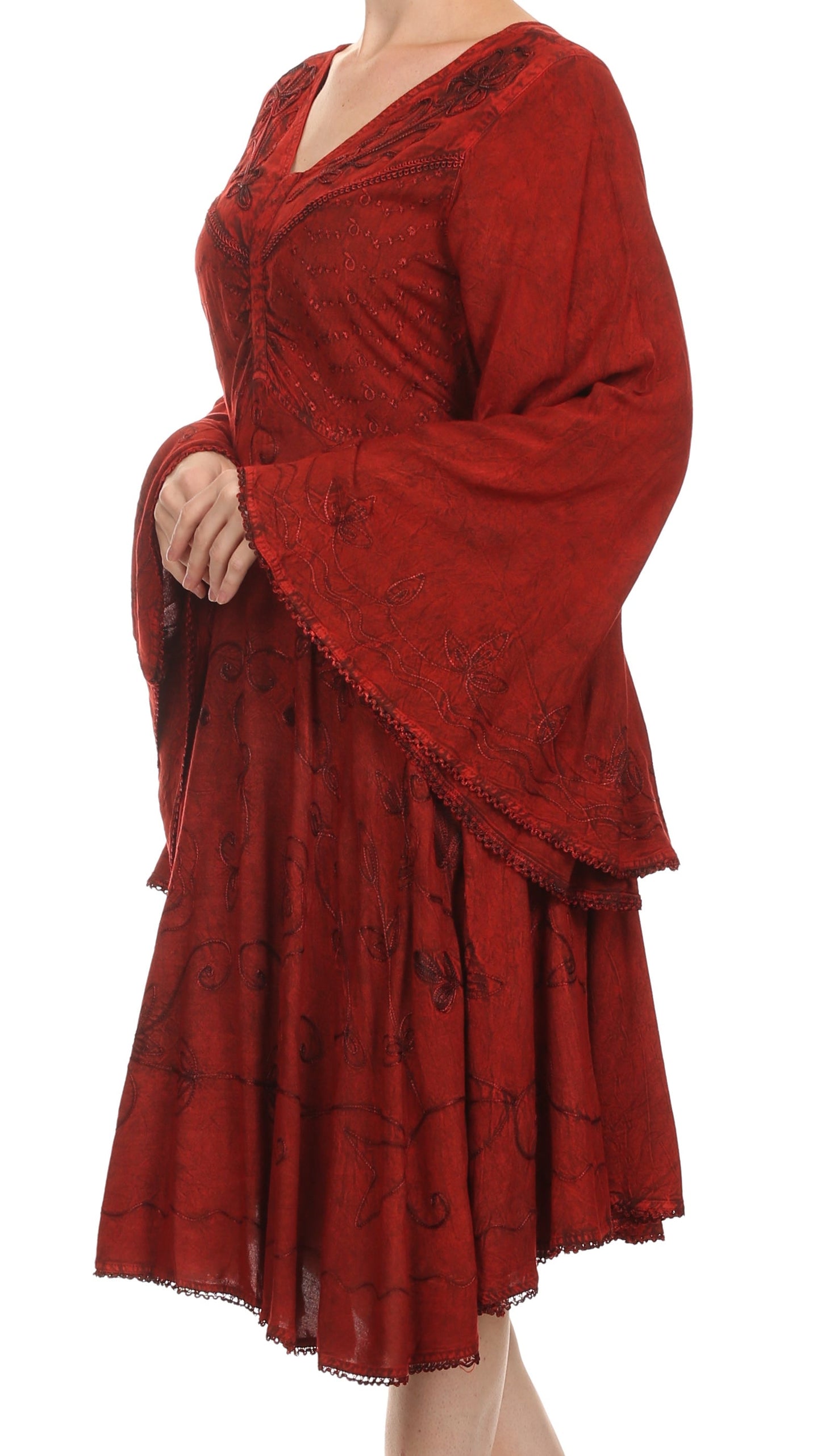 Vestido bohemio Sakkas Addyson de manga larga con cuello caído y bordados