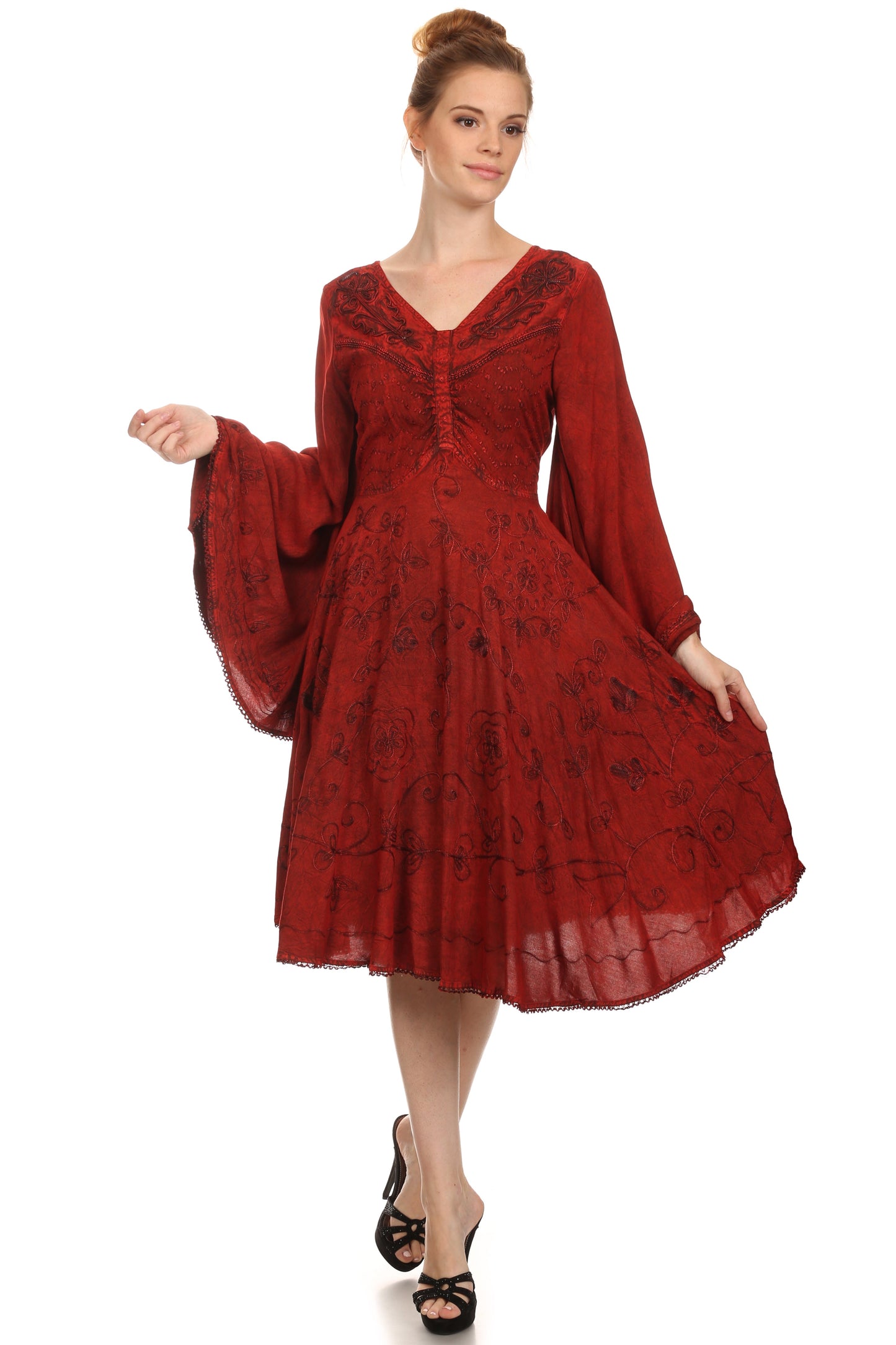 Vestido bohemio Sakkas Addyson de manga larga con cuello caído y bordados