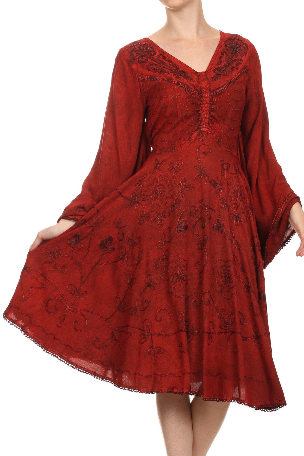 Vestido bohemio Sakkas Addyson de manga larga con cuello caído y bordados
