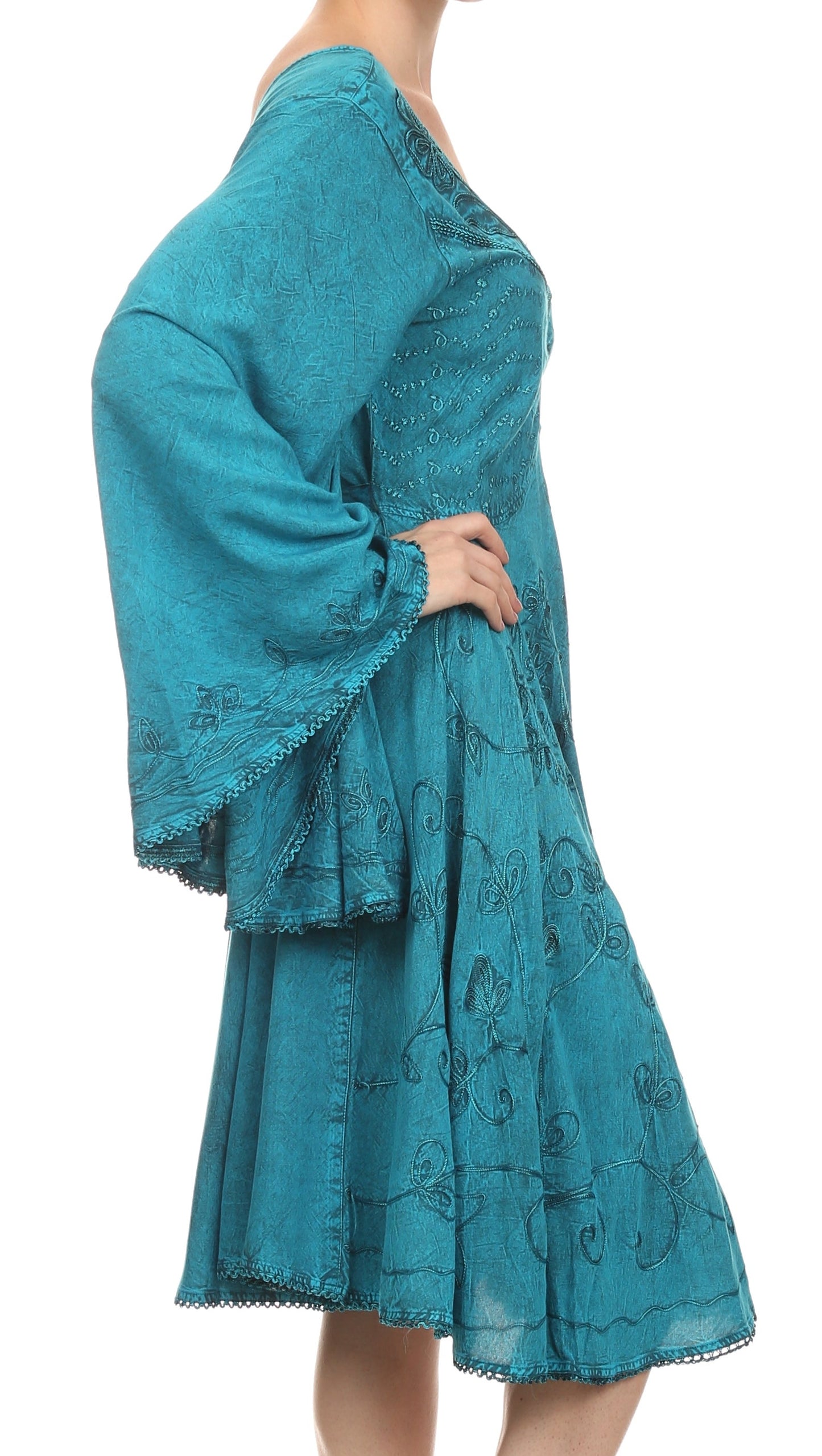 Vestido bohemio Sakkas Addyson de manga larga con cuello caído y bordados