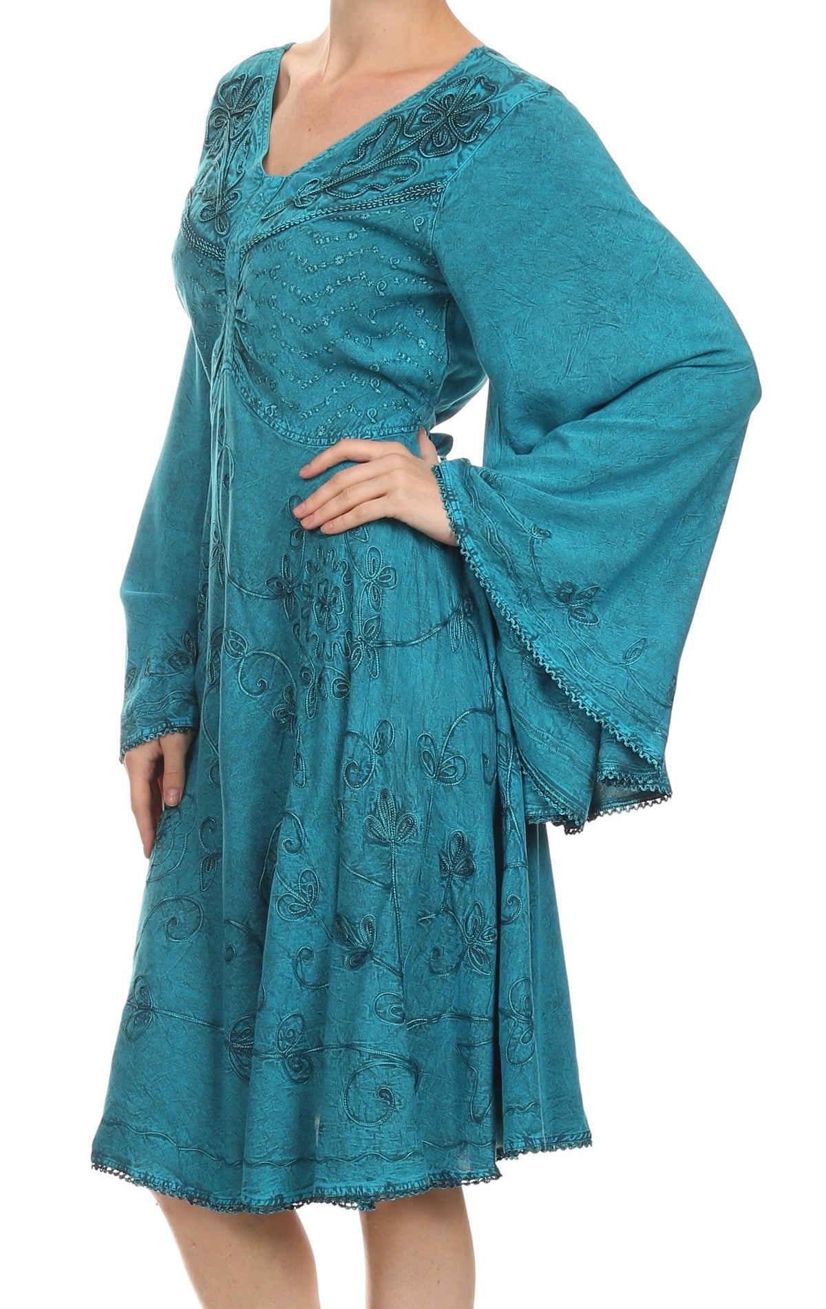 Vestido bohemio Sakkas Addyson de manga larga con cuello caído y bordados