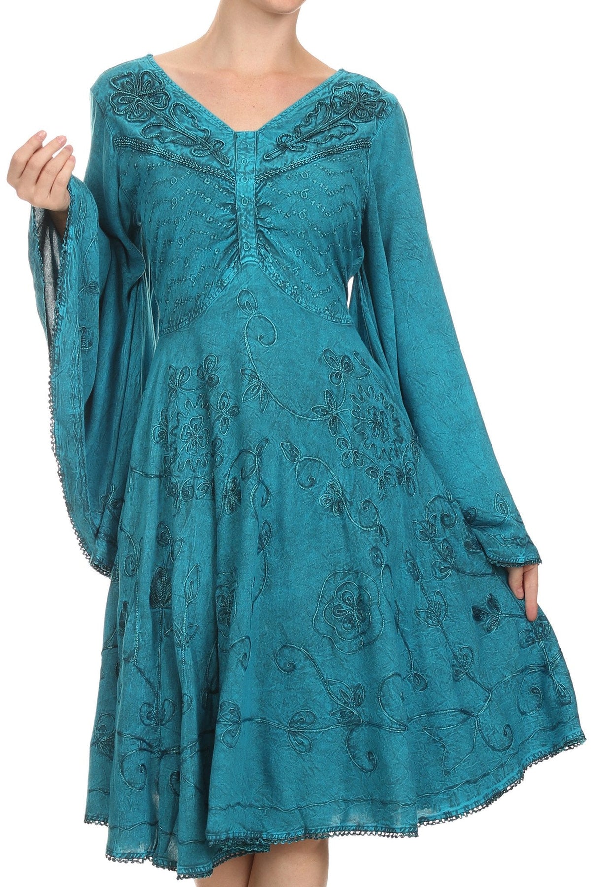 Vestido bohemio Sakkas Addyson de manga larga con cuello caído y bordados
