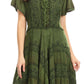 Sakkas Mila Long Corset Embroidered Cap Sleeve Dress With Adjustable Waist