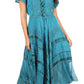 Sakkas Mila Long Corset Embroidered Cap Sleeve Dress With Adjustable Waist